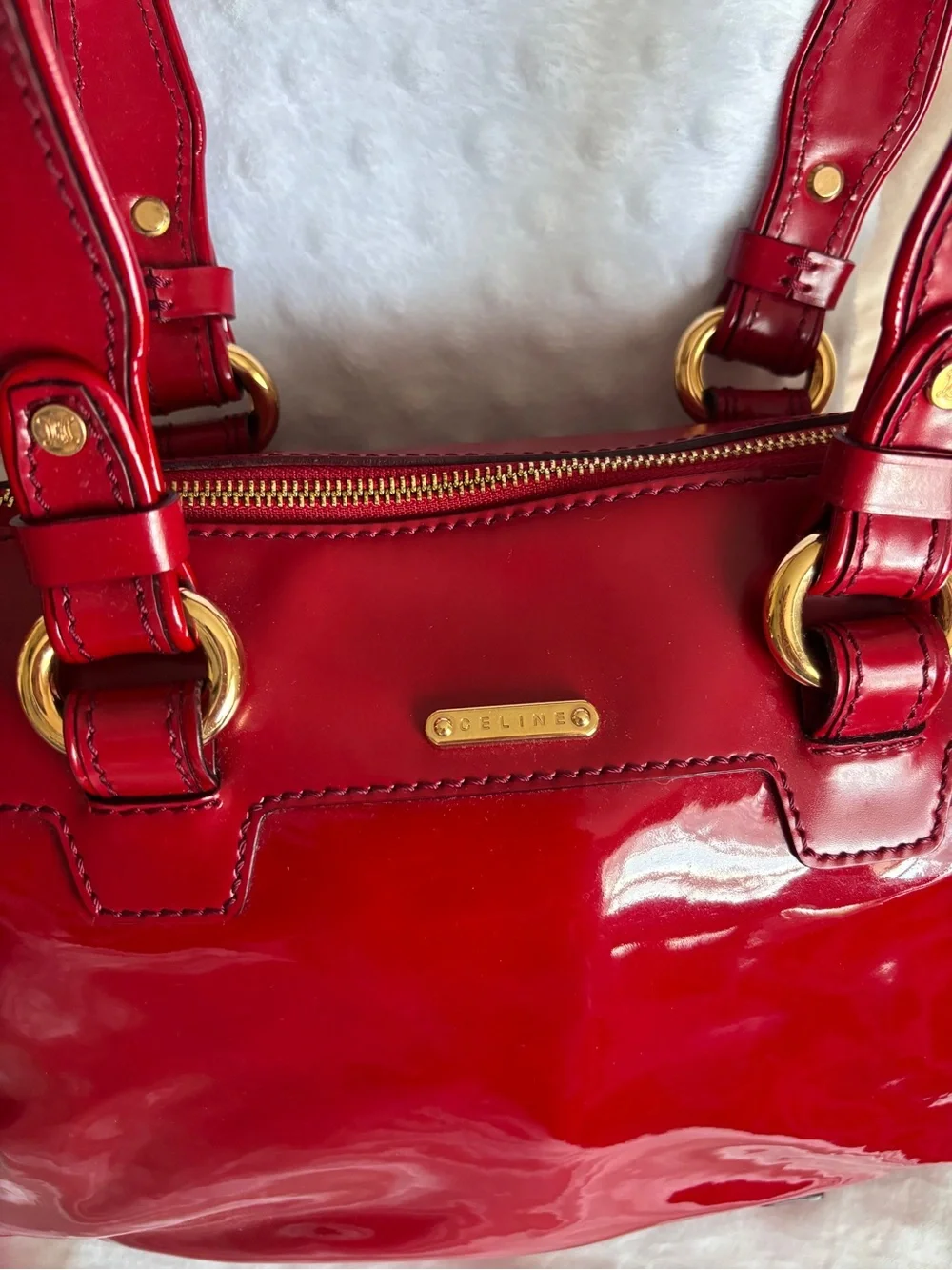 Céline Lirine Red Patent Leather Satchel Handbag